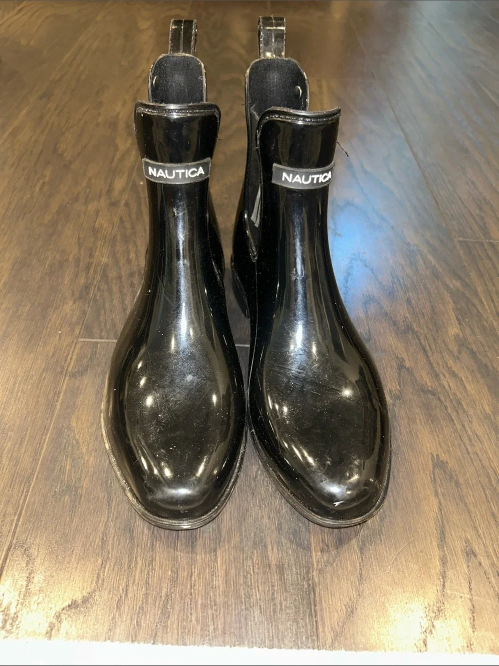 Nautica Shiny Black Pull-Tab Chelsea Rain Boots